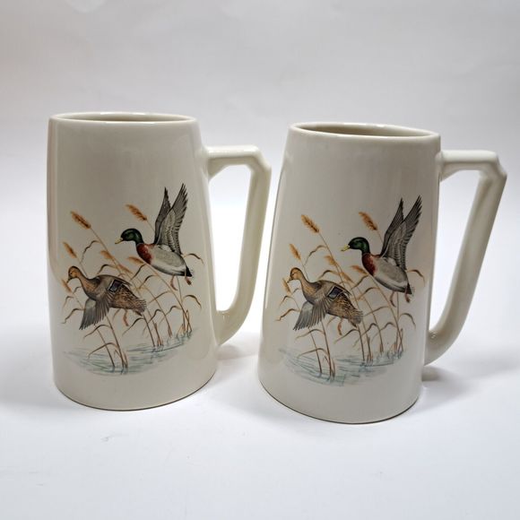 HYALYN Pottery Mugs Game Birds Canadian Geese Mallard Ducks Beer Steins Vintage - Picture 3 of 9